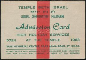 cca 1963 Izraeli Temple Beth Israel jegyek
