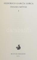 Federico Garcia Lorca összes művei I.-II.. Bp., 1967, Magyar Helikon. Kiadói aranyozott egészbőr-kötés. Megjelent 1300 számozott példányban, ebből az 877. számú példány.