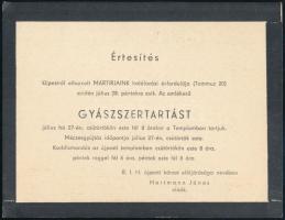 cca 1960 Ujpestről elhurcolt zsidó mártírok emlékére szóló gyászszertartás értesítője