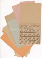 ~1945. 11db-os élelmiszer- és egyéb jegytétel, közte Állami kenyérpótjegy, Budapesti gyufajegy, Álla...