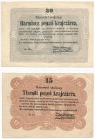 1849. 15kr + 30kr Kossuth bankó T:II-,III Adamo G102, G103