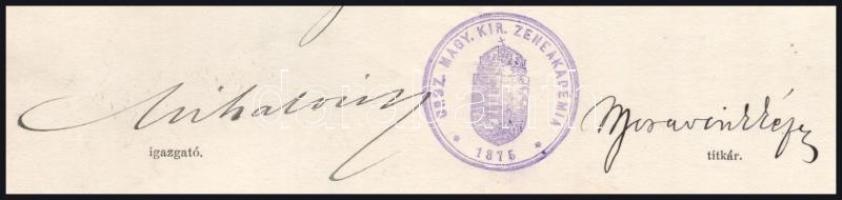 1906 Zeneakadémiai bizonyítvány Mihalovits Ödön zeneszerző, a Zeneakadámia igazgatójának aláírásával