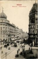 1913 Budapest VIII. Rákóczi út, Takarékpénztár, drogéria, villamos, üzletek (szakadás / tear)