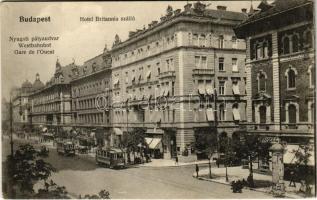 Budapest VI. Hotel Britannia szálloda, villamos, gyógyszertár, Nyugati pályaudvar, vasútállomás (EK)