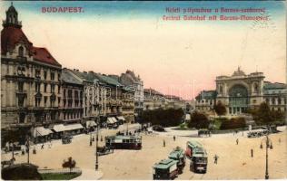 1914 Budapest VII. Keleti pályaudvar, vasútállomás, Baross szobor, villamos, Hotel Arany Sas szálloda, Dr. Radnai Sándor fogorvos, Takarékpénztár