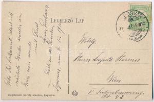 1910 Kaposvár, látkép, vasútállomás, városi villanytelep, vonat. Hagelmann Károly kiadása (vágott / ...