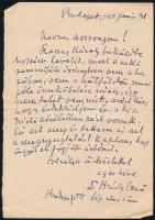 Bródy Ernő (1873-1961) ügyvéd, politikus, országgyűlési képviselő, a magyarországi zsidóság egyik prominens alakjának autográf levele
