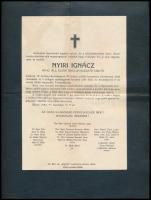 cca 1930-46 össz. 2 db halotti értesítő, többek közt Nyiri Ignácz nyug. áll. elemi iskolai igazgató tanító, Békés, hajtásnyomokkal