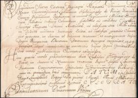 1737 Pozsony, a Helytartótanács tudósító levele (intimatorium) Szatmár vármegyének vetési Kökényesdy...