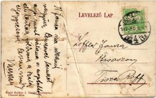 1912 Dunaharaszti, Dunaharaszti-Rákócziliget MÁV vasútállomás, vonat, gőzmozdony. Kulikov J. Nándor ...