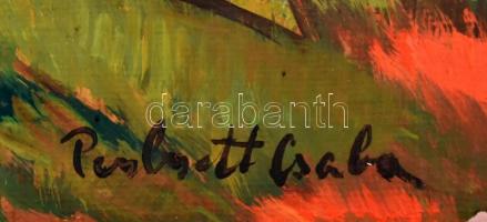 Perlrott Csaba jelzéssel: Faluszéle. Olaj, karton. Kissé sérült fa keretben. 38x59,5 cm