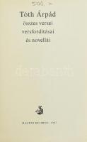 Tóth Árpád összes versei versfordításai és novellái. Bp., 1967, Magyar Helikon. Számozott (2100/515.) példány. Kiadói aranyozott egészbőr-kötésben, kissé sérült borítóval.