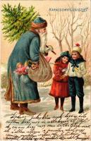 1901 Karácsonyi üdvözlet, Mikulás / Christmas greeting, Saint Nicholas. litho