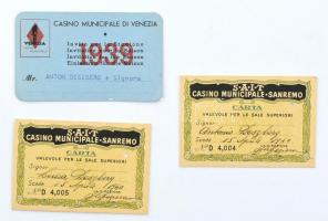 1940 3 db casino belépő kártya San Remo, Velence / casino tickets