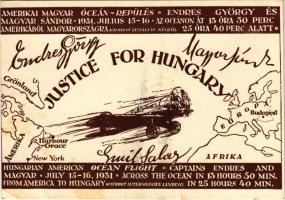 1931 Justice for Hungary, Endresz György és Wilczek Sándor Amerikai-Magyar óceánrepülése; kiadja a Magyar Nemzeti Szövetség / American-Hungarian transatlantic flight, irredenta (EB)