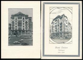 Jelzés nélkül, 3 db mű: Hotel Palace, Budapest (Rákóczi út). Rézkarc, egyik selyem, másik papír hordozón, 10x6 cm