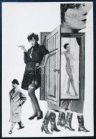 cca 1940 előtti kollázs, ismeretlen művész alkotásának későbbi prezentációja miniatűr fotón, 5,2x3,5 cm