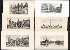 Jelzés nélkül, össz. 30 db mű: Budapesti látképek és részletek. Rézkarc, papír, különböző kisebb mér...