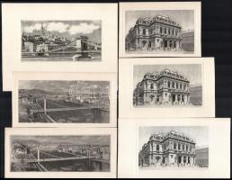 Jelzés nélkül, össz. 30 db mű: Budapesti látképek és részletek. Rézkarc, papír, különböző kisebb mér...