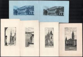 Jelzés nélkül, össz. 30 db mű: Budapesti látképek és részletek. Rézkarc, papír, különböző kisebb mér...