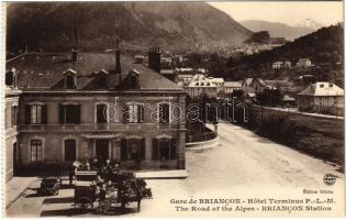 Briancon, Gare de Briancon, Hotel Terminus P.-L.-M. / The Road of the Alps, railway station, hotel, automobile