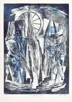 Károlyi András (1938-): A szerencse forgandó. Színes rézkarc, papír, jelzett, próbanyomat, 40x29 cm