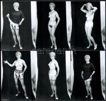 cca 1971 Szolidan erotikus felvételek Pirikéről, a vezér mindig csinos titkárnőjéről, 12 db mai nagyítás korabeli negatívokról, 12,5x8,8 cm