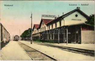 1915 Vinkovce, Vinkovci; Kolodvor Restauracija / Bahnhof / vasútállomás és étterem. Vasúti levelezőlapárusítás 6640. / railway station and restaurant (EK)