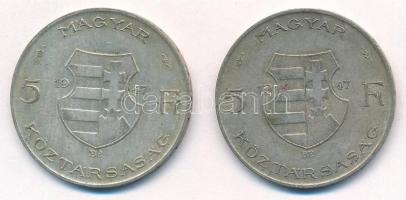1947. 5Ft Ag "Kossuth" (2x) T:2- patina Adamo F8.1