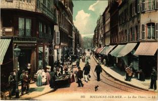 Boulogne-sur-Mer, La Rue Thiers / street view, shop of A. Nouard, tram (fl)
