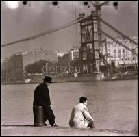 cca 1963 Budapest, épül az Erzsébet híd, 4 db vintage NEGATÍV Fekete György (1904-1990) budapesti fé...