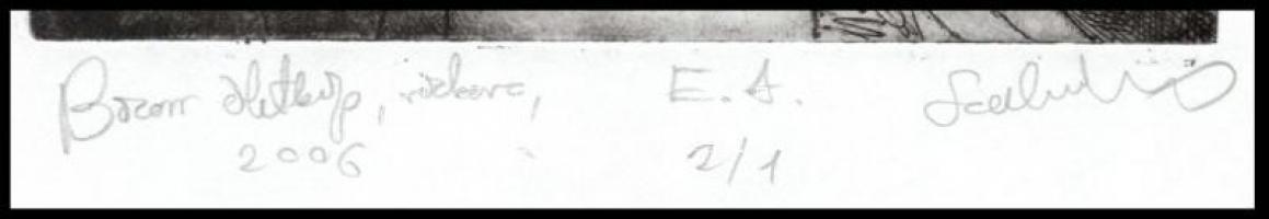 Olvashatatlan jelzéssel: Bizarr életkép, 2006. Rézkarc, papír, jelzett, művészpéldány E.A. 2/1 számo...