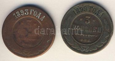 Cári Oroszország 1893. + 1899. 3k 2klf II.Sándor T:3 ph.
