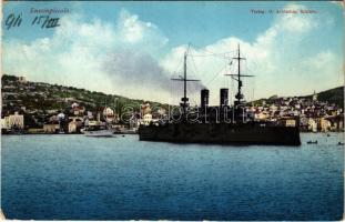 1911 Mali Losinj, Lussinpiccolo; K.u.K. Kriegsmarine / Austro-Hungarian Navy battleship. Verlag O. Achtschin (EK)