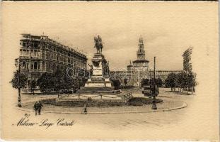 Milano, Milan; Largo Cairoli / street view, tram, monument (EK)