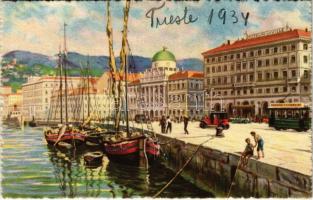 1934 Trieste, Trst; Riva 3 Novembre / quay, tram (EK)