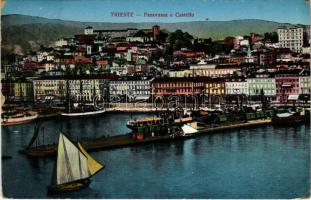 1916 Trieste, Trst; Panorama e Castello / general view, castle, port, steamships (small tear)