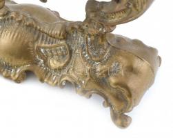 Neobarokk öntött, patinázott bronz tükör, puttókkal, barokk kagylóval díszítve, kopott, m:35cm