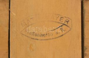 Régi német faragott kereszt, festett korpusszal, kopott, apró sérülések, jelzett, 60x35cm