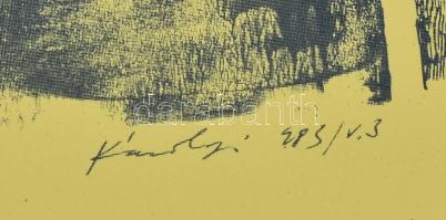 Károlyi András (1938-): Az idő fogságában. Ofszet, papír, jelzett a nyomaton, 19,5x39 cm