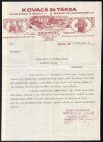 1922 Bp., Kovács és Társa Malomépítészeti és Gépgyár Rt. fejléces levélpapírjára írt levél