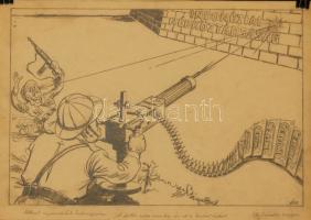 Ék Sándor (1902-1975): Politikai karikatúra az Új Szó részére; ceruza-papír; szignált 44x31 cm