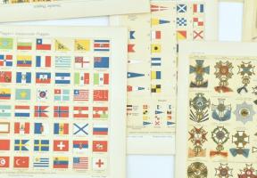 cca 1900 Zászlók, címerek, kitüntetések, ornamentika 15 db litografált tábla 31x25 cm