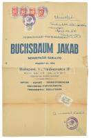 1947 Bp. V., Buchsbaum Jakab nemzetközi szállító megvámolási törzslap, illetékbélyegekkel, hajtott