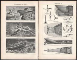 cca 1900 Hajózás 7 db fametszetű tábla 31x25 cm