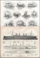 cca 1900 Hajózás 7 db fametszetű tábla 31x25 cm