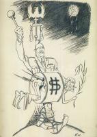 Ék Sándor (1902-1975): Politikai karikatúra (vázlat + végleges rajz) az Új Szó részére; ceruza-papír...