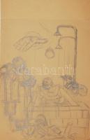 1947 Ék Sándor (1902-1975): Politikai karikatúra (vázlat + végleges rajz + kész újságoldal); ceruza-papír; szignált 30x45 cm