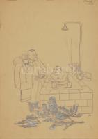 1947 Ék Sándor (1902-1975): Politikai karikatúra (vázlat + végleges rajz + kész újságoldal); ceruza-...