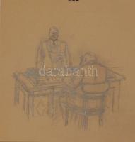 1947 Ék Sándor (1902-1975): Politikai karikatúra (vázlat + végleges rajz + kész újságoldal); ceruza-papír; szignált 26x38 cm